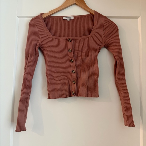 Madewell Rosseau Ribbed Square-Neck Button-Front Top - Picture 2 of 4